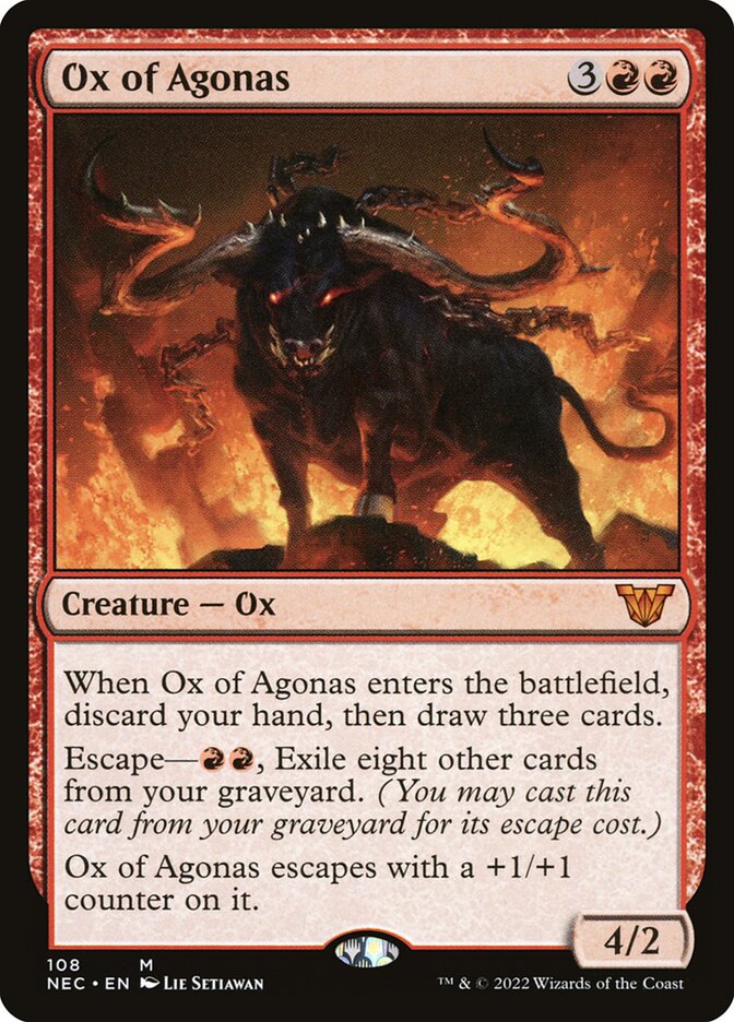 This Is An Image Of The Magic The Gathering Card Ox of Agonas From The Set Neon Dynasty Commander - Designed By Artist Lie Setiawan