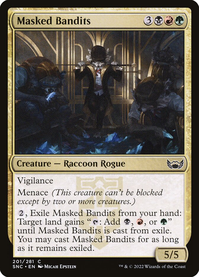 This Is An Image Of The Magic The Gathering Card Masked Bandits From The Set Streets of New Capenna - Designed By Artist Micah Epstein