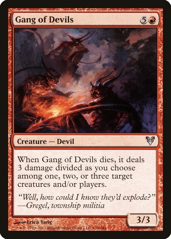This Is An Image Of The Magic The Gathering Card Gang of Devils From The Set Conspiracy: Take the Crown - Designed By Artist Erica Yang