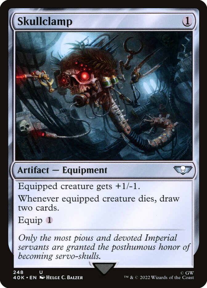 This Is An Image Of The Magic The Gathering Card Skullclamp From The Set Tarkir: Dragonstorm Commander - Designed By Artist Igor Krstic