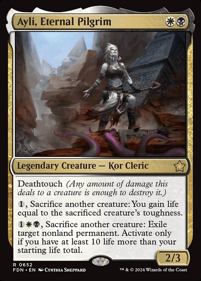 This Is An Image Of The Magic The Gathering Card Ayli, Eternal Pilgrim From The Set Foundations - Designed By Artist Cynthia Sheppard
