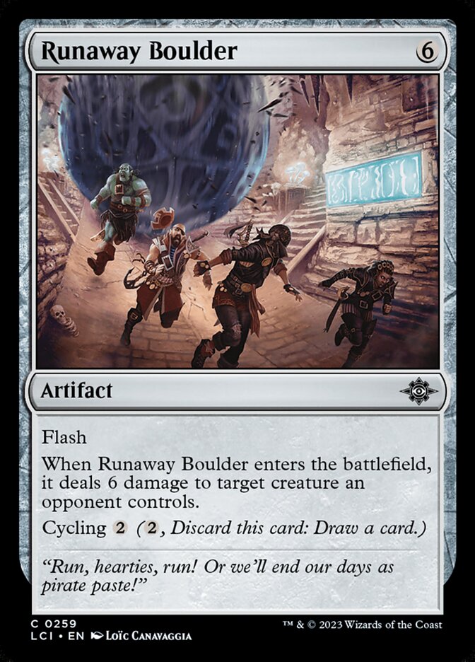 This Is An Image Of The Magic The Gathering Card Runaway Boulder From The Set The Lost Caverns of Ixalan - Designed By Artist Loïc Canavaggia