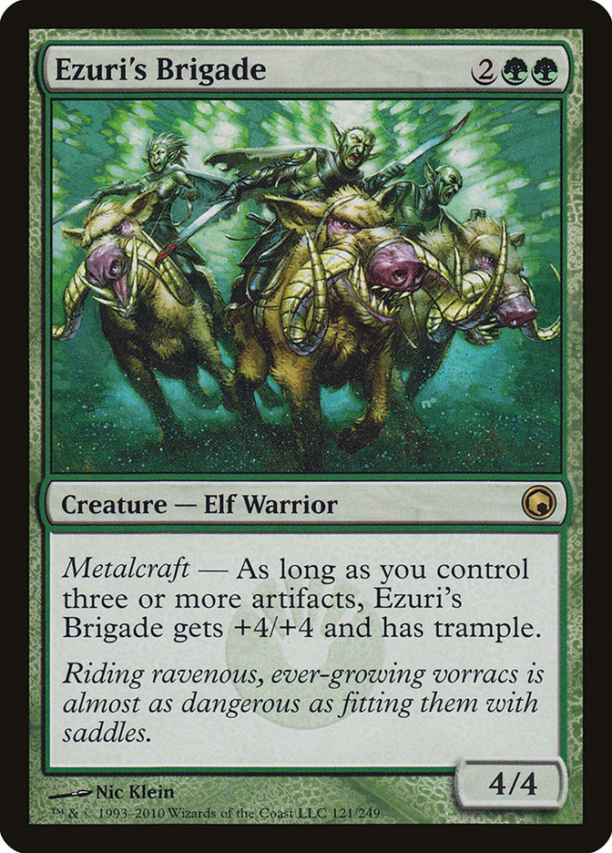 This Is An Image Of The Magic The Gathering Card Ezuri's Brigade From The Set Scars of Mirrodin - Designed By Artist Nic Klein
