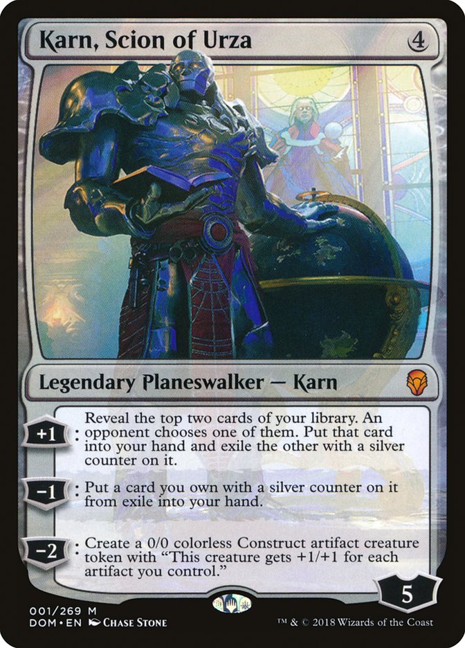 This Is An Image Of The Magic The Gathering Card Karn, Scion of Urza From The Set Dominaria - Designed By Artist Chase Stone