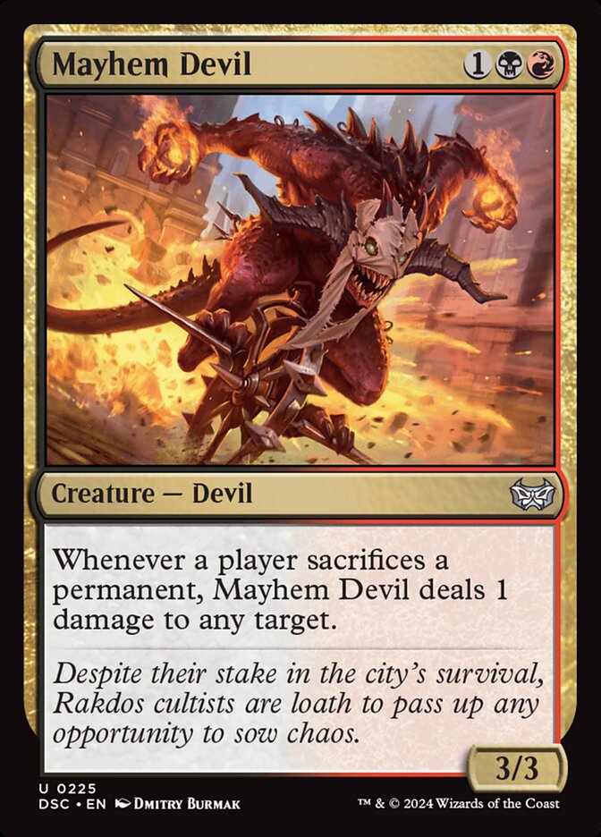This Is An Image Of The Magic The Gathering Card Mayhem Devil From The Set Duskmourn: House of Horror Commander - Designed By Artist Dmitry Burmak