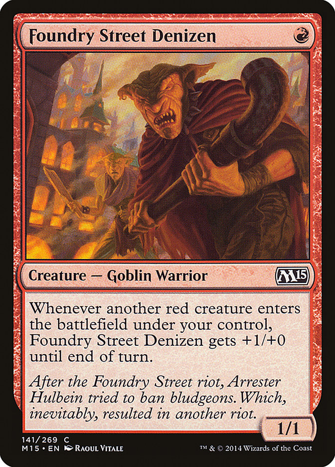 This Is An Image Of The Magic The Gathering Card Foundry Street Denizen From The Set Duel Decks: Merfolk vs. Goblins - Designed By Artist Raoul Vitale