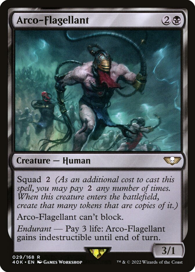 This Is An Image Of The Magic The Gathering Card Arco-Flagellant From The Set Warhammer 40,000 Commander - Designed By Artist Games Workshop