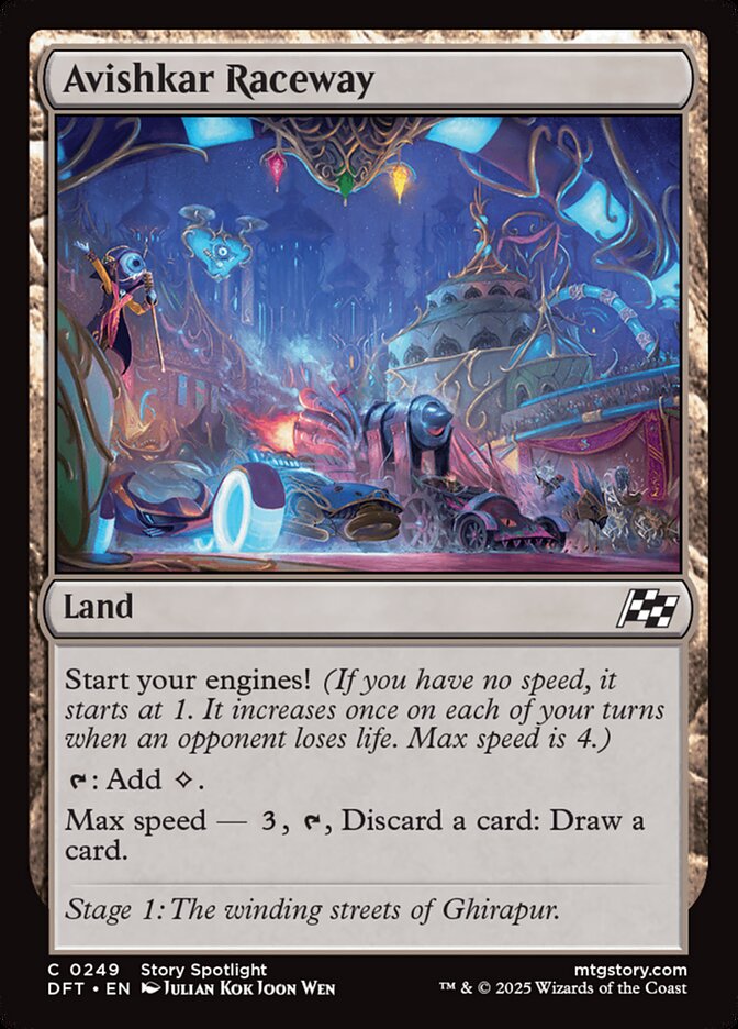 This Is An Image Of The Magic The Gathering Card Avishkar Raceway From The Set Aetherdrift - Designed By Artist Julian Kok Joon Wen