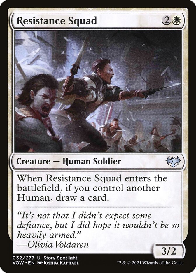 This Is An Image Of The Magic The Gathering Card Resistance Squad From The Set Innistrad: Crimson Vow - Designed By Artist Joshua Raphael