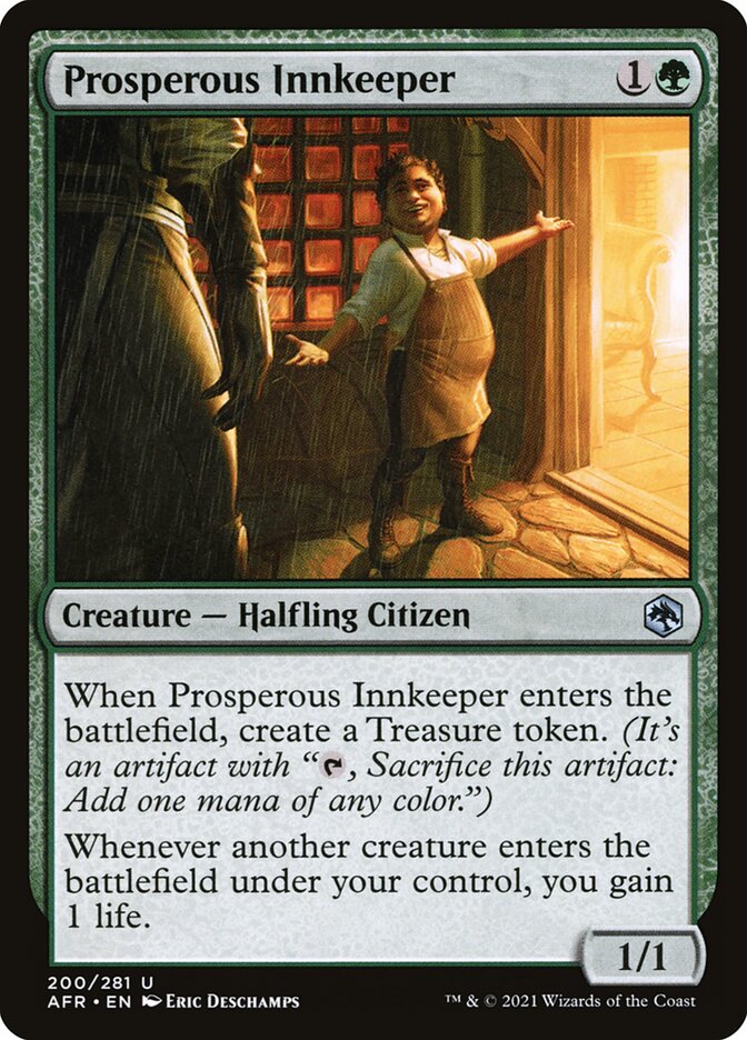This Is An Image Of The Magic The Gathering Card Prosperous Innkeeper From The Set Adventures in the Forgotten Realms - Designed By Artist Eric Deschamps