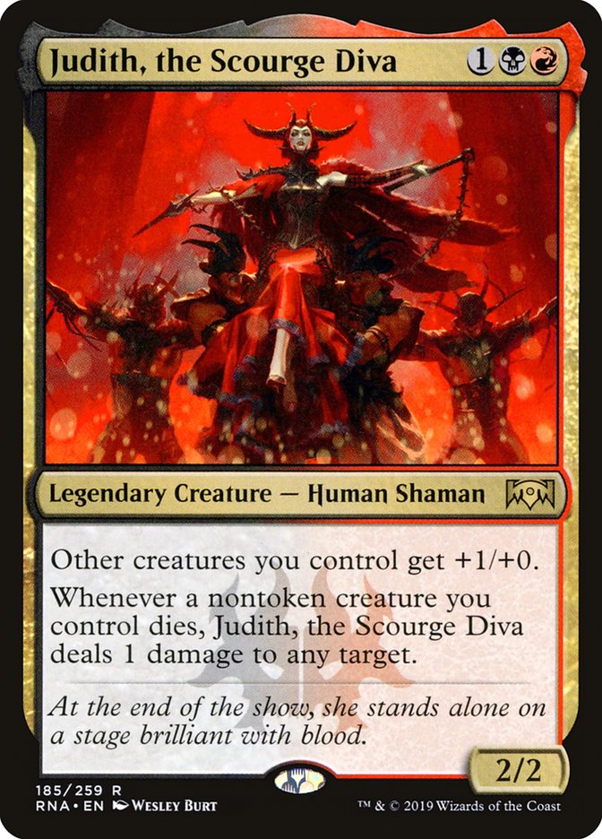 This Is An Image Of The Magic The Gathering Card Judith, the Scourge Diva From The Set Commander Masters - Designed By Artist Wesley Burt