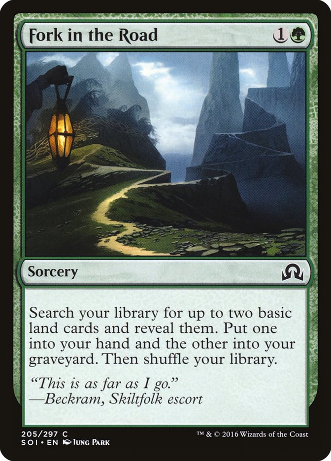 This Is An Image Of The Magic The Gathering Card Fork in the Road From The Set Shadows over Innistrad - Designed By Artist Jung Park