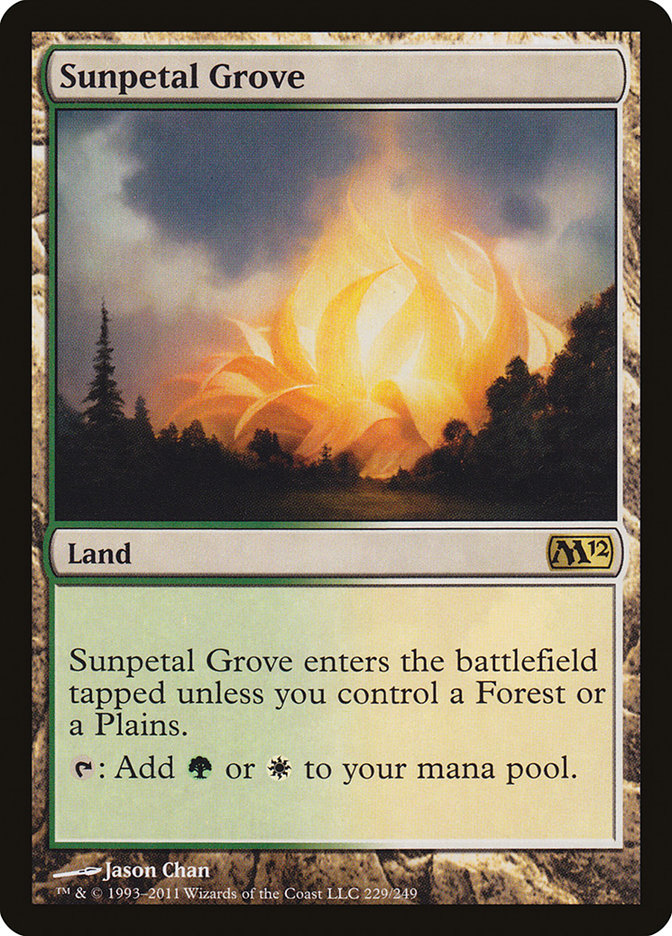 This Is An Image Of The Magic The Gathering Card Sunpetal Grove From The Set Tarkir: Dragonstorm Commander - Designed By Artist Dimitar Marinski
