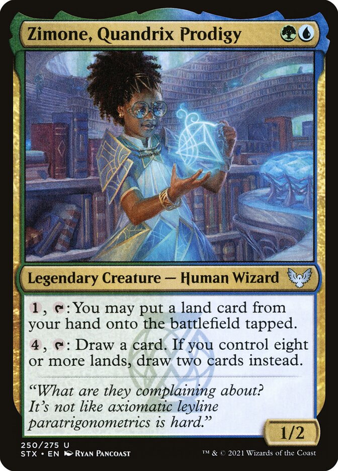 This Is An Image Of The Magic The Gathering Card Zimone, Quandrix Prodigy From The Set Strixhaven: School of Mages - Designed By Artist Ryan Pancoast