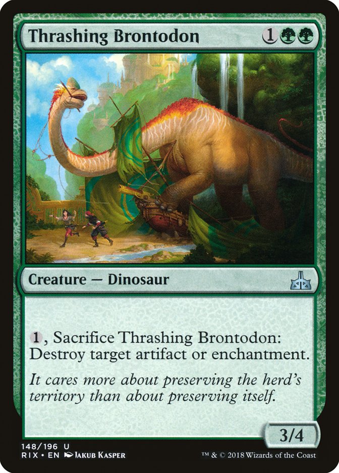 This Is An Image Of The Magic The Gathering Card Thrashing Brontodon From The Set Foundations - Designed By Artist Jakub Kasper
