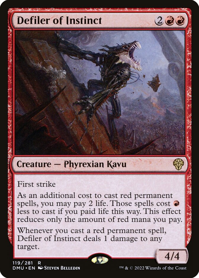 This Is An Image Of The Magic The Gathering Card Defiler of Instinct From The Set Dominaria United - Designed By Artist Steven Belledin