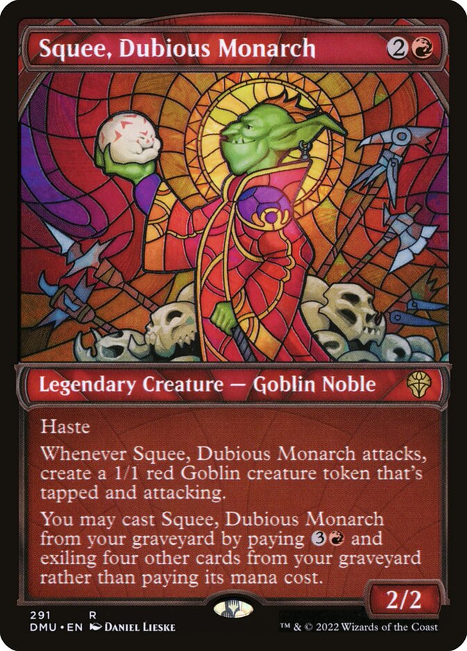 This Is An Image Of The Magic The Gathering Card Squee, Dubious Monarch From The Set Dominaria United - Designed By Artist Zoltan Boros