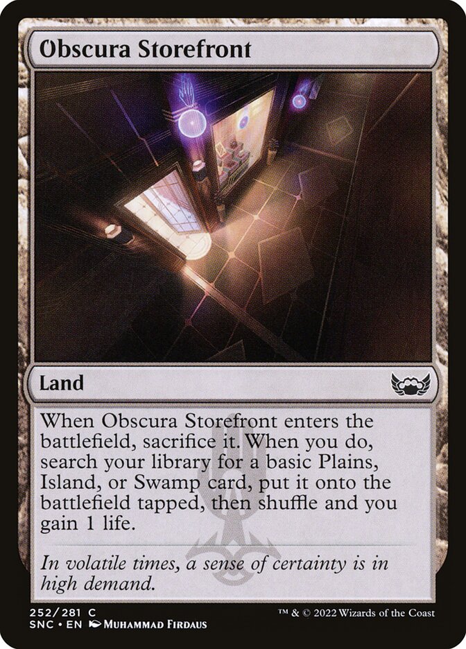 This Is An Image Of The Magic The Gathering Card Obscura Storefront From The Set Duskmourn: House of Horror Commander - Designed By Artist Muhammad Firdaus
