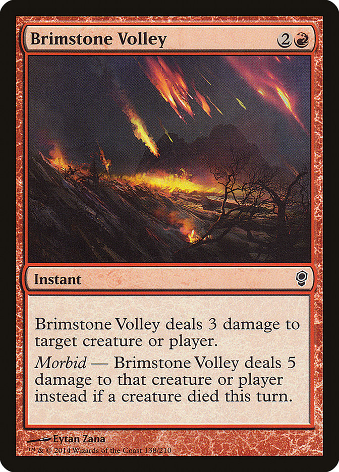 This Is An Image Of The Magic The Gathering Card Brimstone Volley From The Set Double Masters - Designed By Artist Eytan Zana