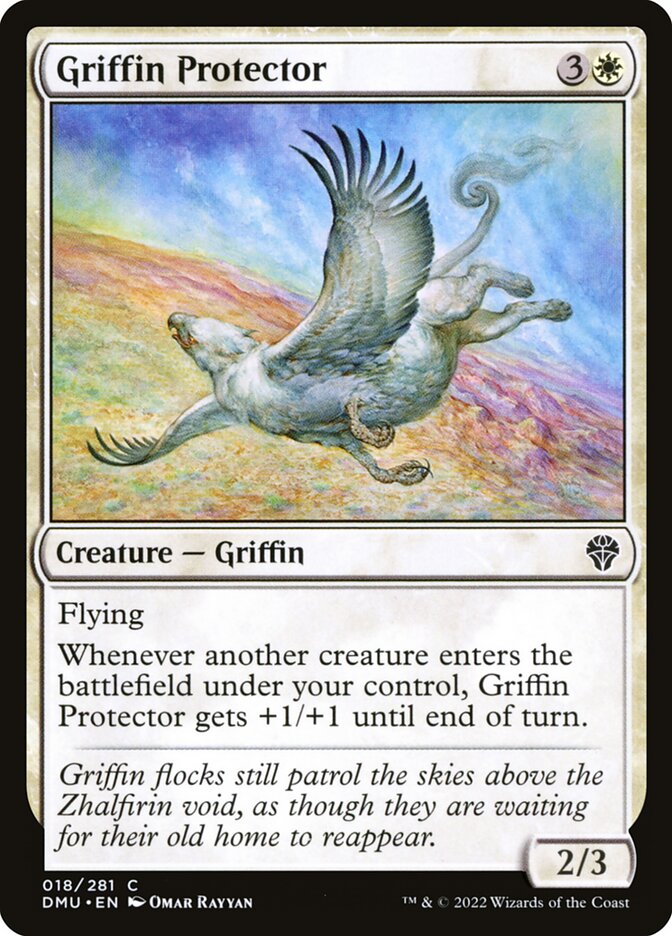 This Is An Image Of The Magic The Gathering Card Griffin Protector From The Set Dominaria United - Designed By Artist Omar Rayyan