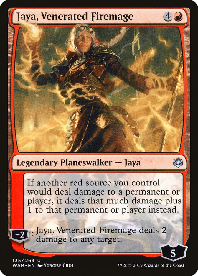 This Is An Image Of The Magic The Gathering Card Jaya, Venerated Firemage From The Set War of the Spark - Designed By Artist Yongjae Choi
