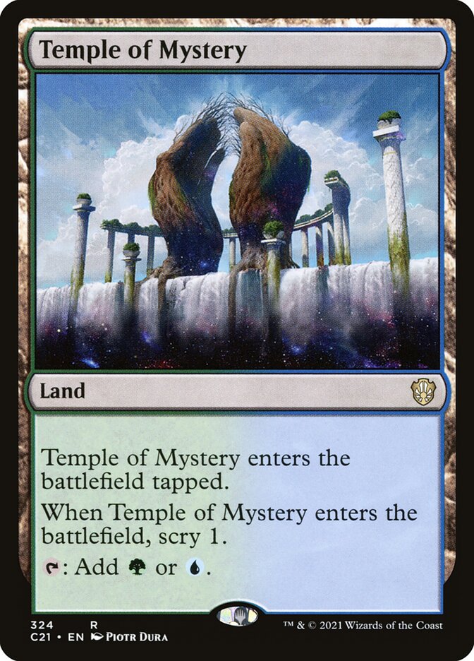 This Is An Image Of The Magic The Gathering Card Temple of Mystery From The Set Tarkir: Dragonstorm Commander - Designed By Artist Piotr Dura