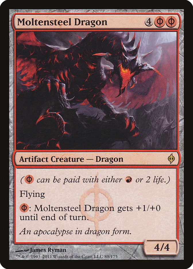 This Is An Image Of The Magic The Gathering Card Moltensteel Dragon From The Set New Phyrexia - Designed By Artist James Ryman