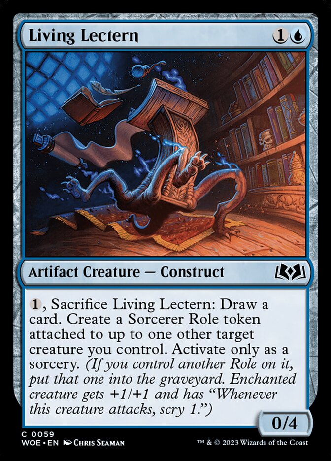 This Is An Image Of The Magic The Gathering Card Living Lectern From The Set Wilds of Eldraine - Designed By Artist Chris Seaman