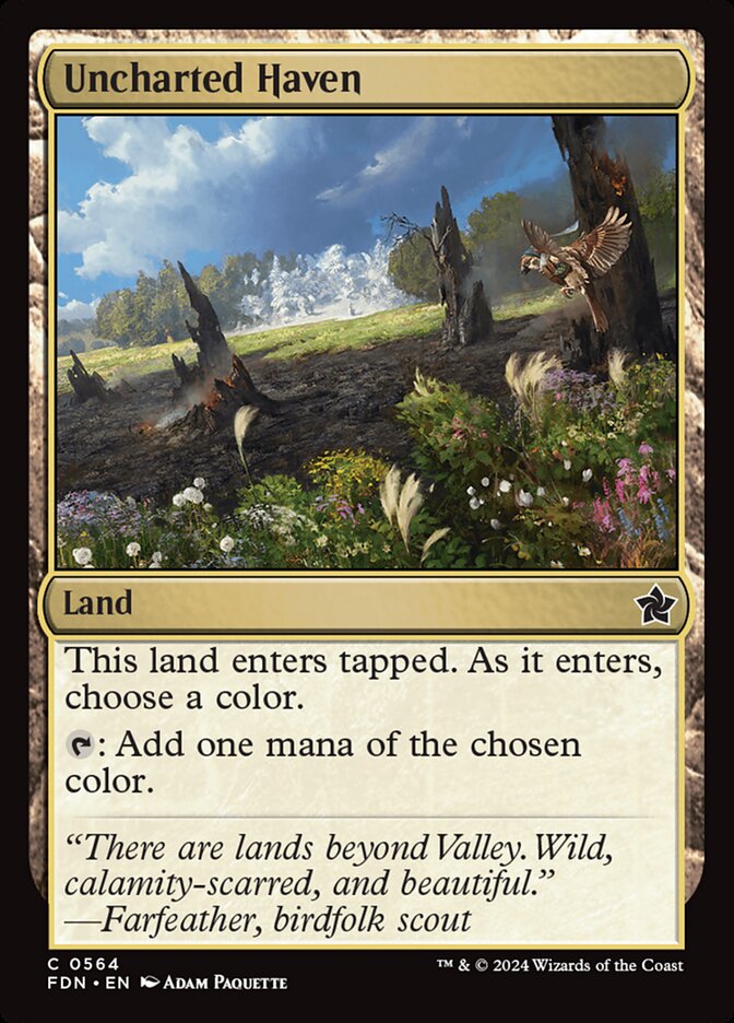 This Is An Image Of The Magic The Gathering Card Uncharted Haven From The Set Bloomburrow - Designed By Artist Adam Paquette