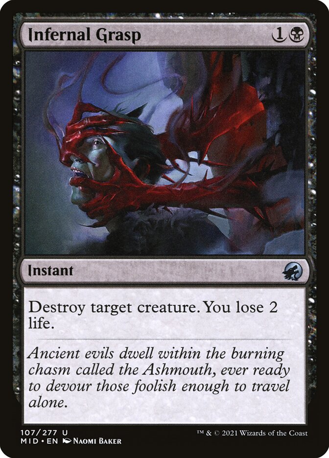 This Is An Image Of The Magic The Gathering Card Infernal Grasp From The Set Tarkir: Dragonstorm Commander - Designed By Artist Naomi Baker