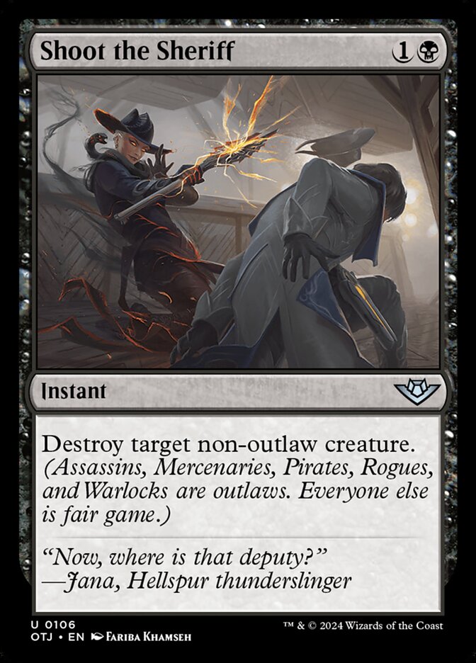 This Is An Image Of The Magic The Gathering Card Shoot the Sheriff From The Set Outlaws of Thunder Junction - Designed By Artist Fariba Khamseh