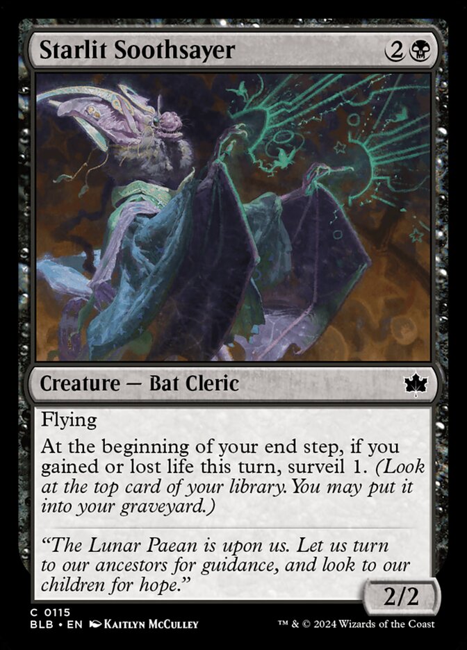 This Is An Image Of The Magic The Gathering Card Starlit Soothsayer From The Set Bloomburrow - Designed By Artist Kaitlyn McCulley