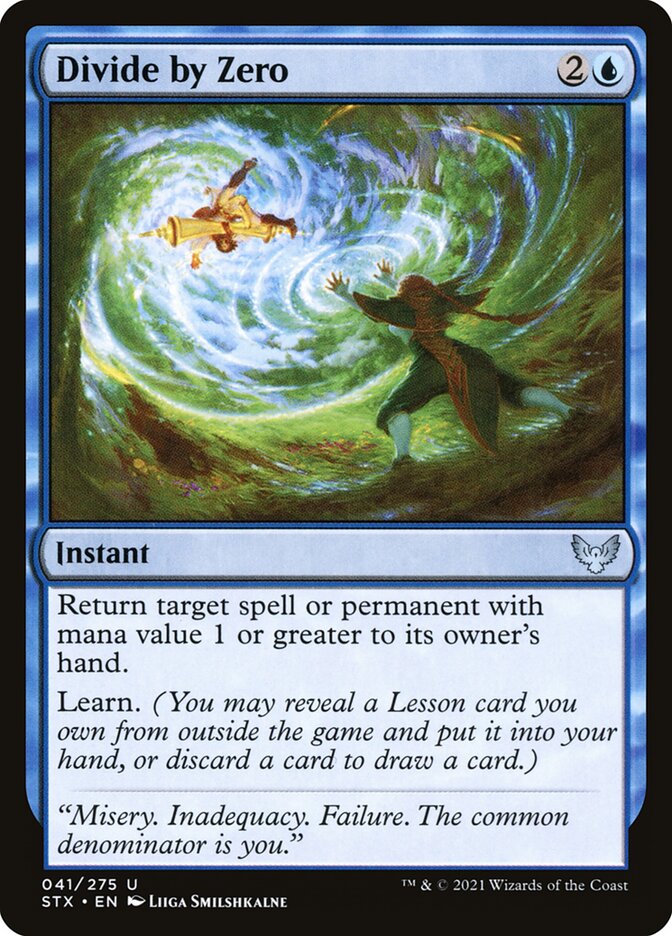 This Is An Image Of The Magic The Gathering Card Divide by Zero From The Set Strixhaven: School of Mages - Designed By Artist Liiga Smilshkalne