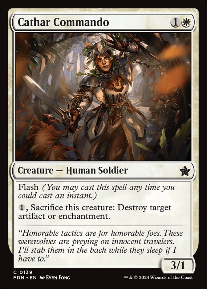 This Is An Image Of The Magic The Gathering Card Cathar Commando From The Set Innistrad Remastered - Designed By Artist Evyn Fong