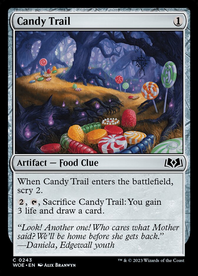 This Is An Image Of The Magic The Gathering Card Candy Trail From The Set Wilds of Eldraine - Designed By Artist Alix Branwyn