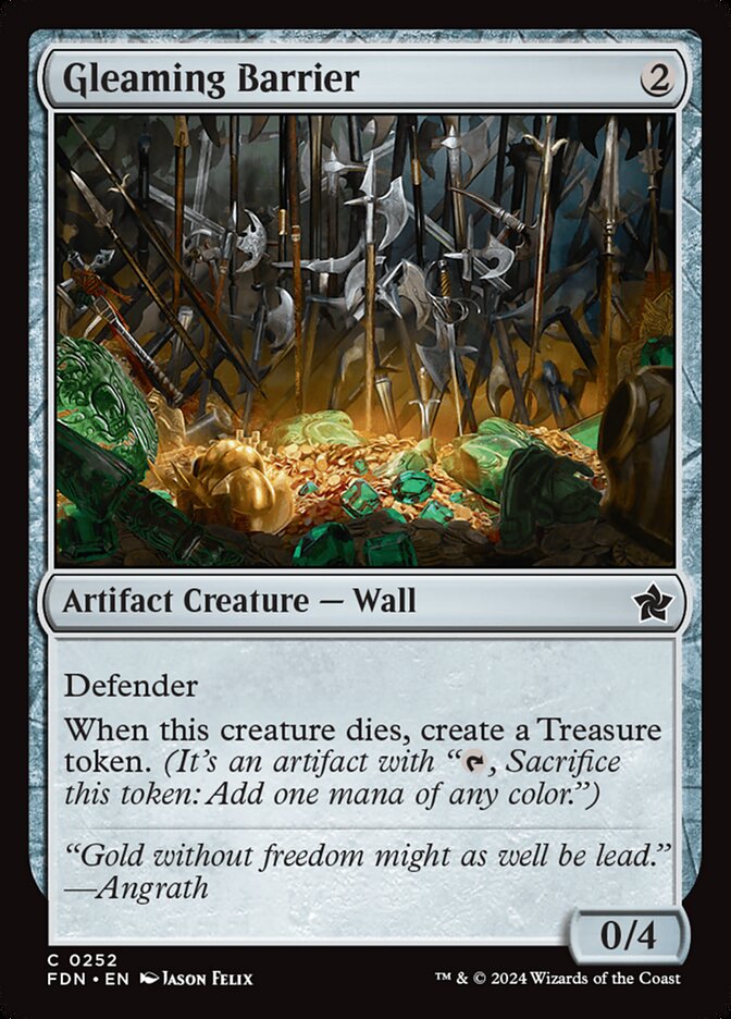 This Is An Image Of The Magic The Gathering Card Gleaming Barrier From The Set Foundations - Designed By Artist Jason Felix