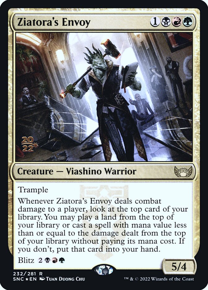 This Is An Image Of The Magic The Gathering Card Ziatora's Envoy From The Set Streets of New Capenna - Designed By Artist Tuan Duong Chu
