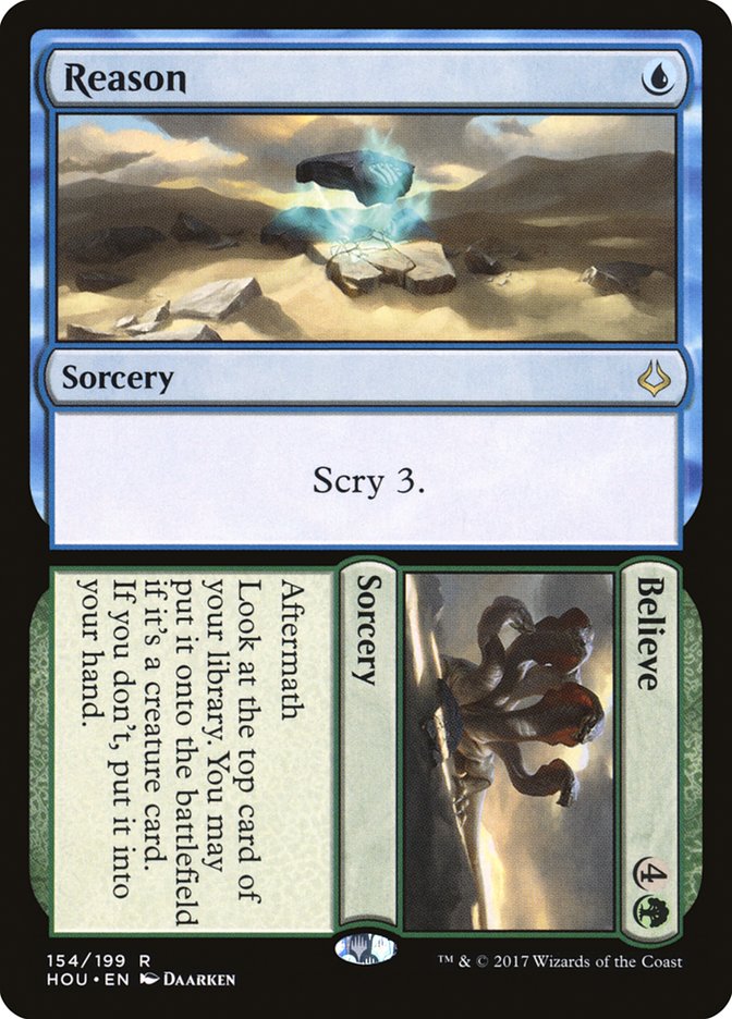 This Is An Image Of The Magic The Gathering Card Reason // Believe From The Set Hour of Devastation - Designed By Artist Daarken