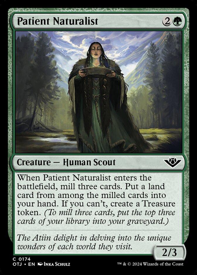 This Is An Image Of The Magic The Gathering Card Patient Naturalist From The Set Outlaws of Thunder Junction - Designed By Artist Inka Schulz