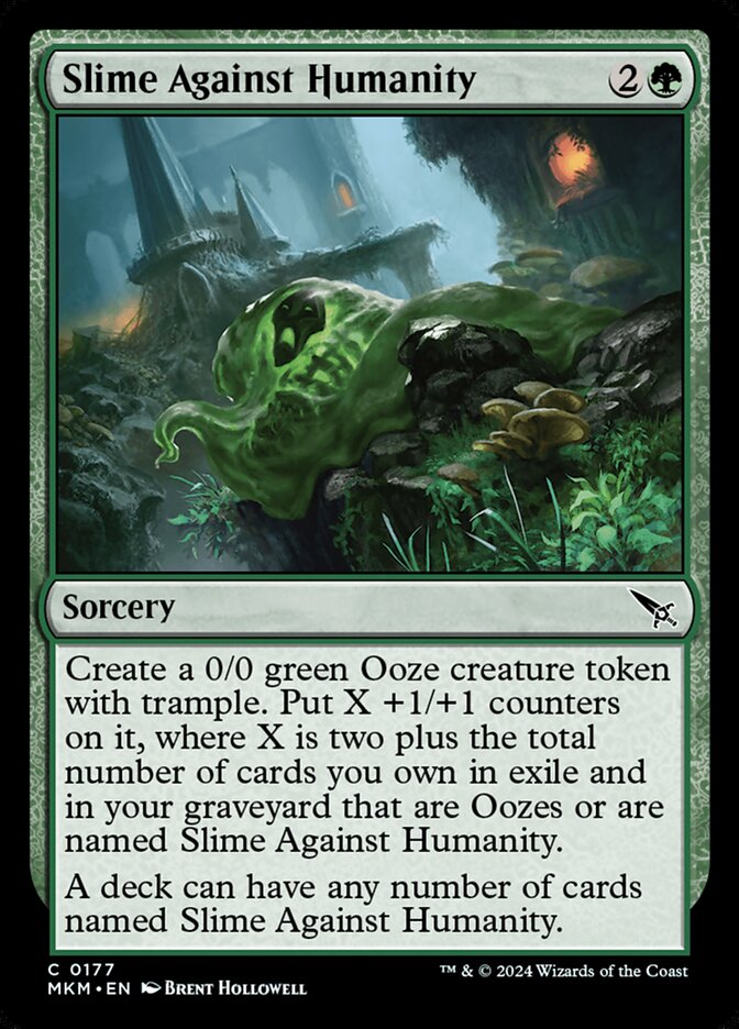 This Is An Image Of The Magic The Gathering Card Slime Against Humanity From The Set Murders at Karlov Manor - Designed By Artist Brent Hollowell