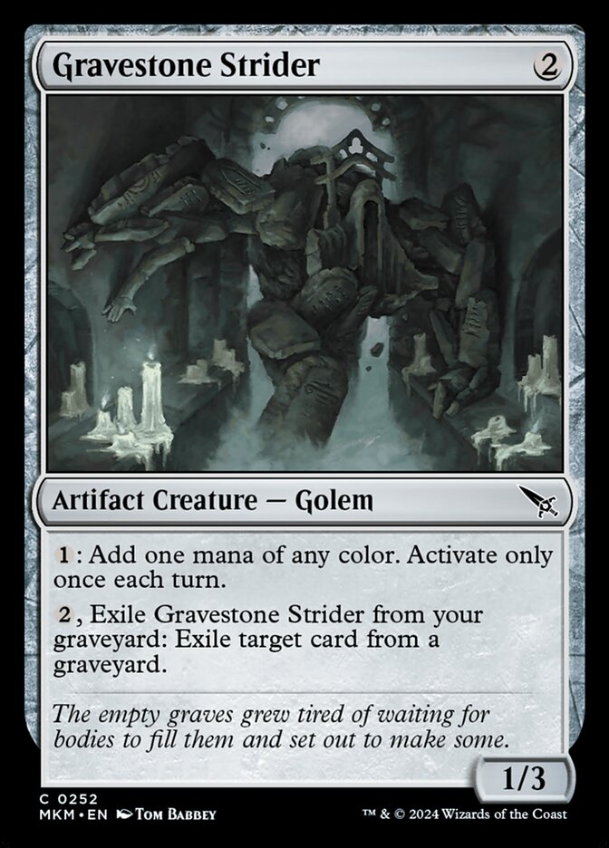 This Is An Image Of The Magic The Gathering Card Gravestone Strider From The Set Murders at Karlov Manor - Designed By Artist Tom Babbey