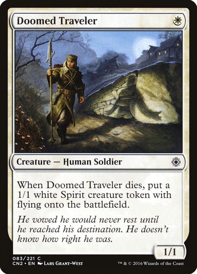 This Is An Image Of The Magic The Gathering Card Doomed Traveler From The Set Ravnica: Clue Edition - Designed By Artist Lars Grant-West