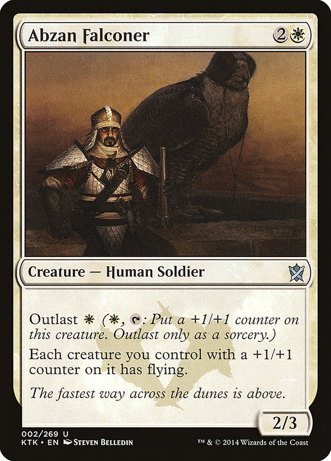 This Is An Image Of The Magic The Gathering Card Abzan Falconer From The Set March of the Machine Commander - Designed By Artist Steven Belledin