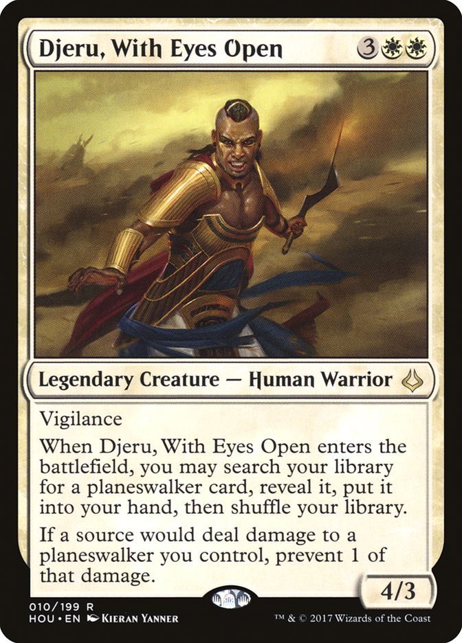 This Is An Image Of The Magic The Gathering Card Djeru, With Eyes Open From The Set Hour of Devastation - Designed By Artist Kieran Yanner