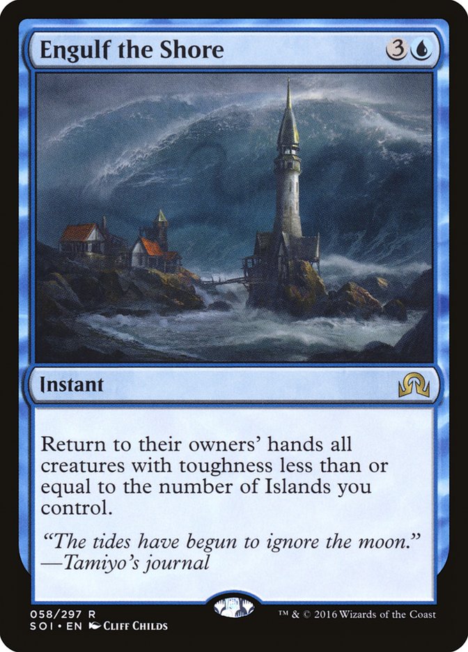 This Is An Image Of The Magic The Gathering Card Engulf the Shore From The Set Game Night 2019 - Designed By Artist Cliff Childs