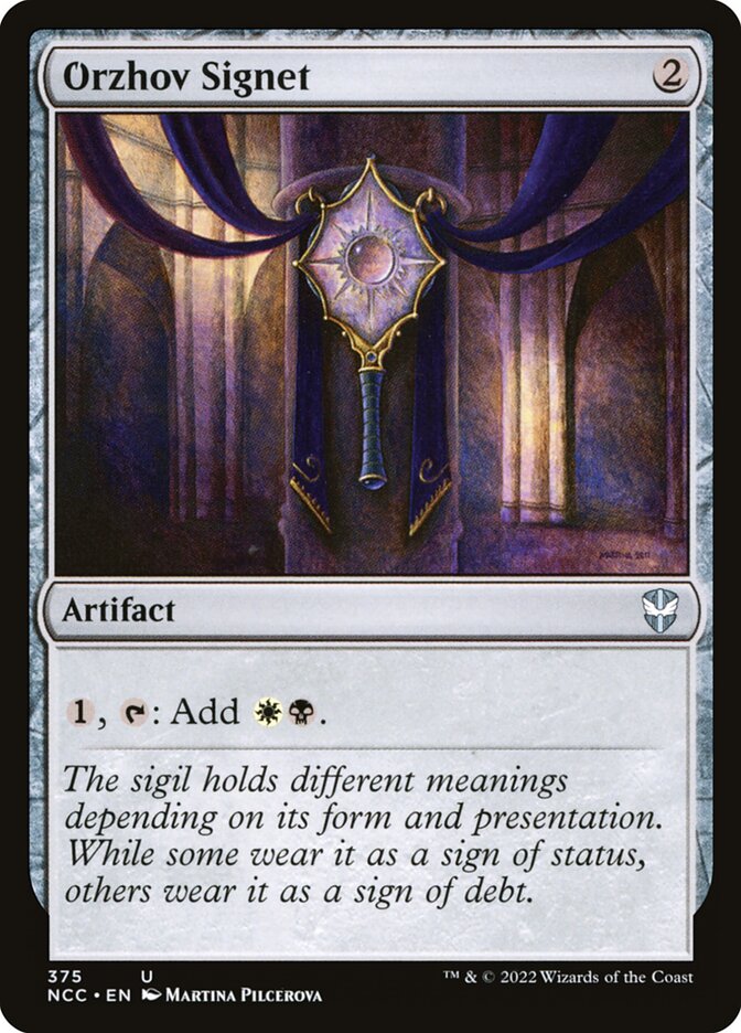 This Is An Image Of The Magic The Gathering Card Orzhov Signet From The Set Tarkir: Dragonstorm Commander - Designed By Artist Martina Pilcerova