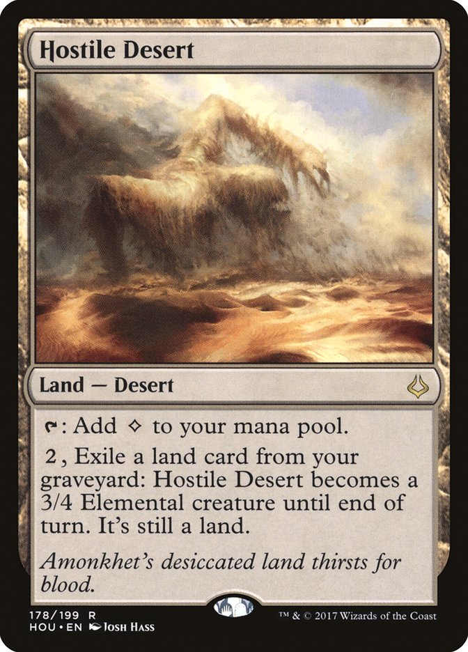 This Is An Image Of The Magic The Gathering Card Hostile Desert From The Set Murders at Karlov Manor Commander - Designed By Artist Josh Hass