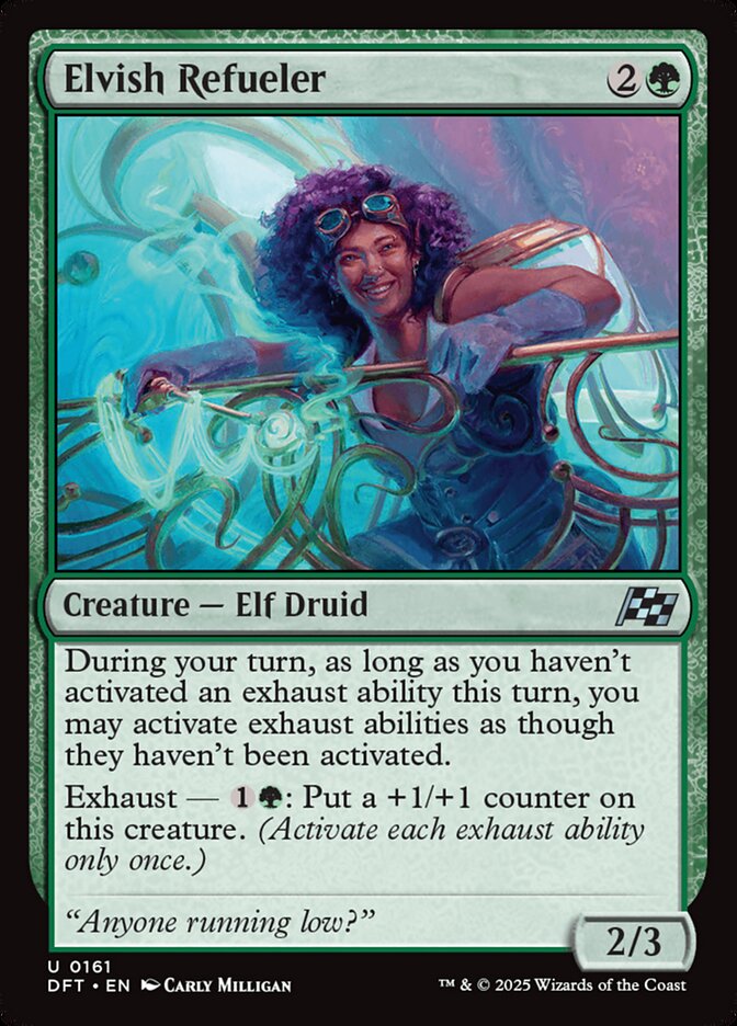 This Is An Image Of The Magic The Gathering Card Elvish Refueler From The Set Aetherdrift - Designed By Artist Carly Milligan