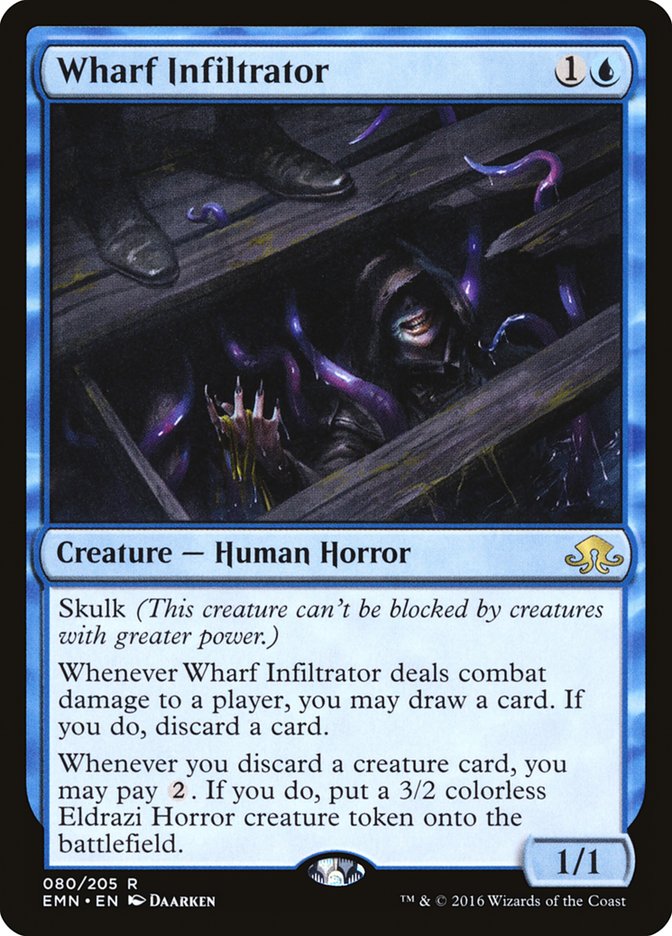 This Is An Image Of The Magic The Gathering Card Wharf Infiltrator From The Set Commander Legends: Battle for Baldur's Gate - Designed By Artist Daarken