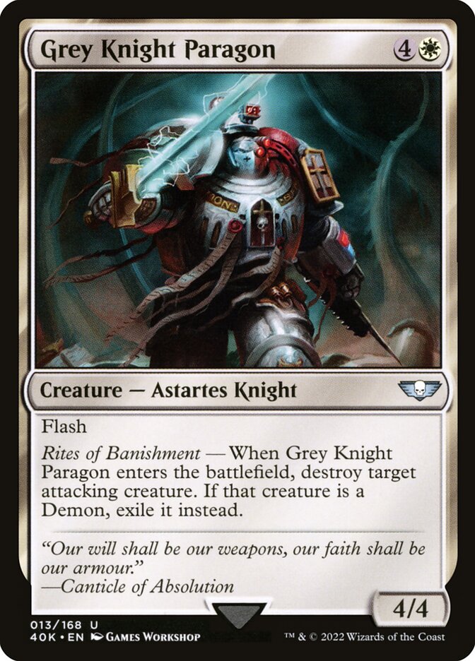 This Is An Image Of The Magic The Gathering Card Grey Knight Paragon From The Set Warhammer 40,000 Commander - Designed By Artist Games Workshop